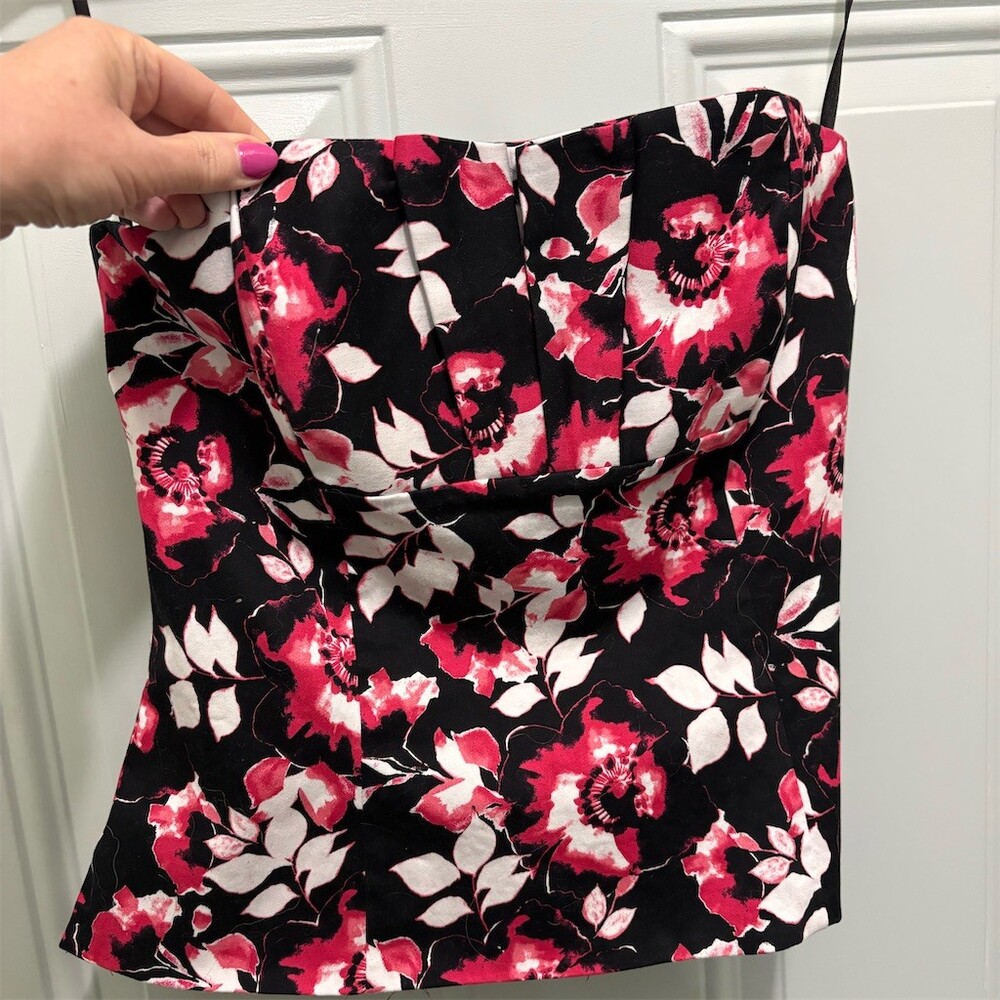 White House Black Market Strapless Bustier Corset Top Floral Size 10